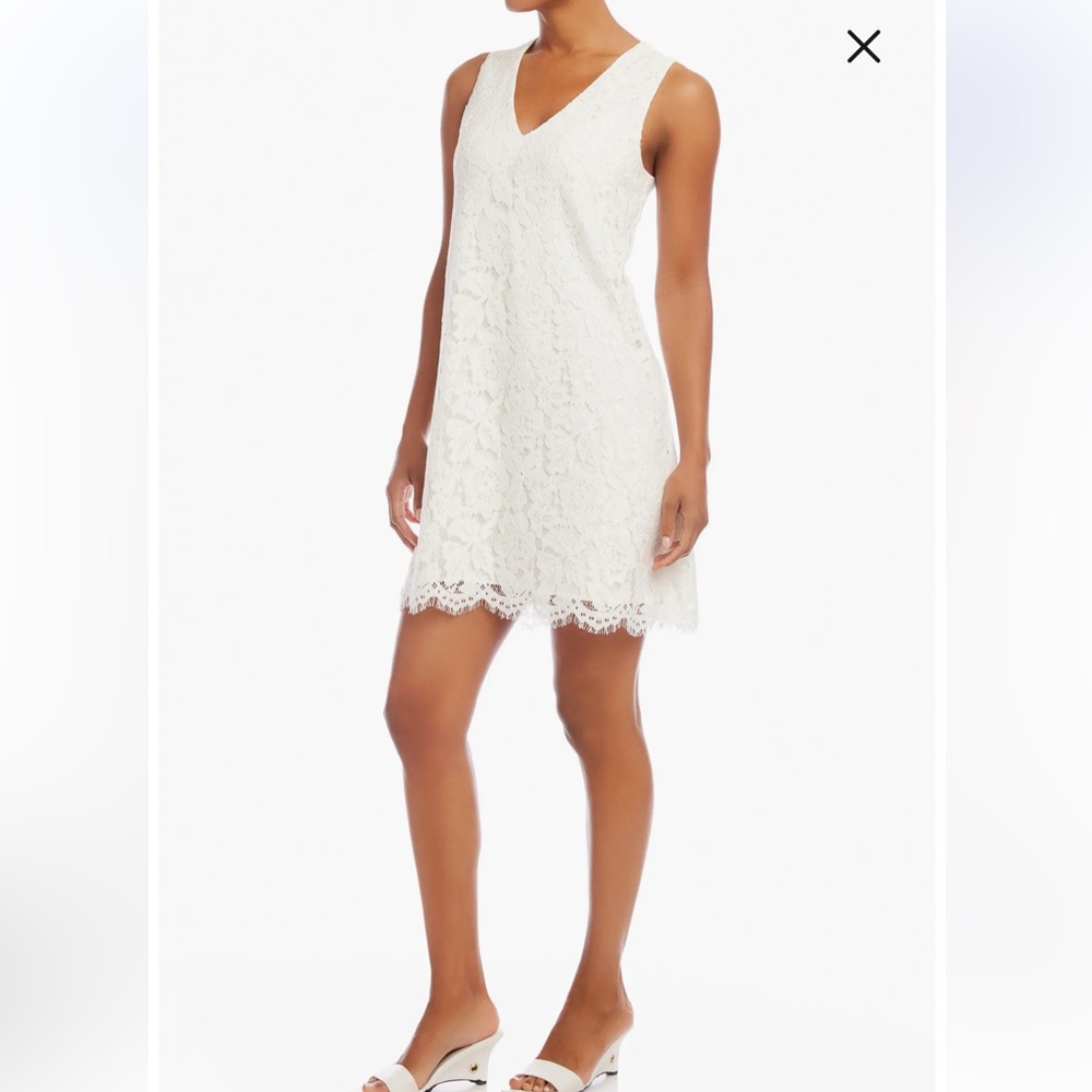 New Karen Kane Elegant Cream Lace Shift Dress - Picture 2 of 13